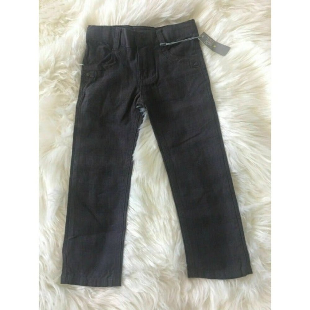 Petit Lem Boys Gray Casual Plaid Textured Pants NEW